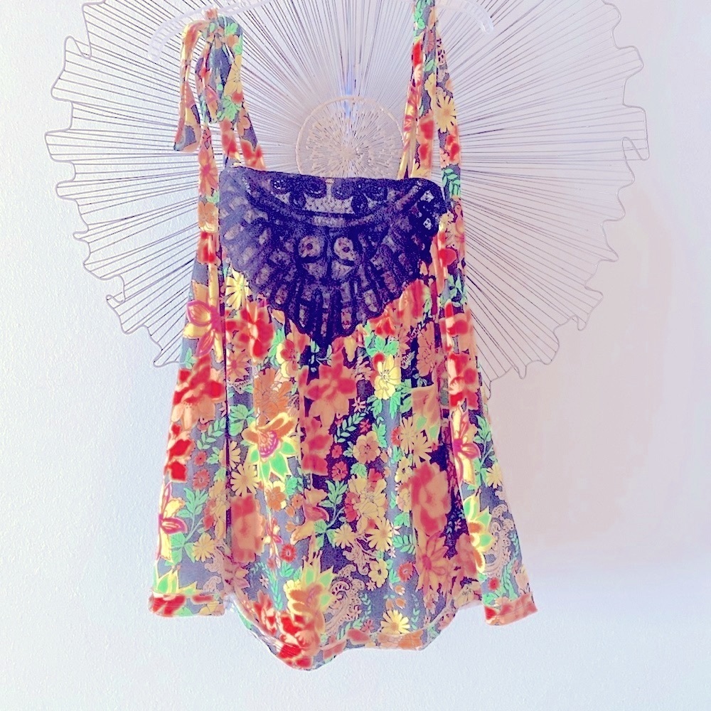 Free People Swing Top 100% Cotton Orange & Yellow Size M